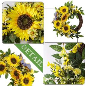 img 1 attached to 🌻 WANNA-CUL 18 Inch Fall Autumn Artificial Sunflower Wreath: Beautiful Yellow Decor for Front Door or Wall Decoration