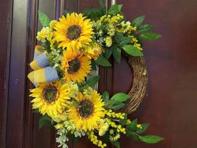 img 2 attached to 🌻 WANNA-CUL 18 Inch Fall Autumn Artificial Sunflower Wreath: Beautiful Yellow Decor for Front Door or Wall Decoration