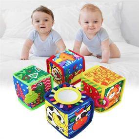img 3 attached to 🧸 Soft Baby Blocks: Montessori Toys for Babies 6-12 Months, Durable Fabric Blocks with Numbers, Alphabets, Animals, Mirror, and Bells