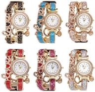 🌸 cdybox women wholesale 6 pack love printed bracelet watches set: lot of diamond wrap around cuff quartz wrist watches for ladies and girls logo