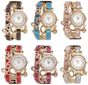 img 4 attached to 🌸 Cdybox Women Wholesale 6 Pack Love Printed Bracelet Watches Set: Lot of Diamond Wrap Around Cuff Quartz Wrist Watches for Ladies and Girls