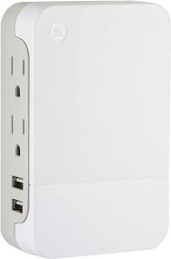 img 4 attached to GE Pro 2-Outlet Extender с 2 портами USB, защитой от перенапряжения, сертифицированный UL - настенный адаптер с боковым доступом, 3-х контактный, 1060 Джоулей, 2,4 Ампера ультра-заряд, белый - включает гарантию, модель 37090