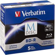 🔵 verbatim m-disc bd-r 25gb 4x - 5pk jewel case with branded surface - 98900 blue logo