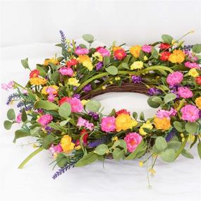 img 1 attached to 🌼 Lvydec 20-inch Artificial Daisy Flower Wreath - Vibrant Silk Flowers and Eucalyptus Leaves for Home Decoration, Floral Front Door Wreath