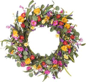 img 4 attached to 🌼 Lvydec 20-inch Artificial Daisy Flower Wreath - Vibrant Silk Flowers and Eucalyptus Leaves for Home Decoration, Floral Front Door Wreath