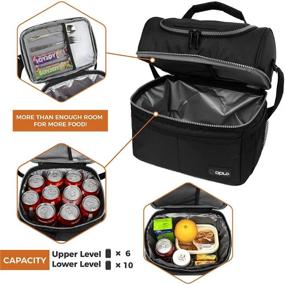 img 2 attached to 🥪 opux Insulated Dual Compartment Lunch Bag for Men and Women – Double Deck Reusable Lunch Box Cooler with Shoulder Strap, Leakproof Liner – Medium Lunch Pail for School, Work, Office (Black)
