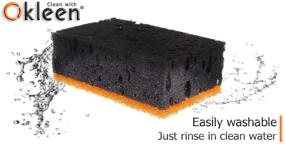 img 2 attached to 🧽 Okleen Black and Orange Heavy Duty Scrub Sponges - 9 Pack, Multi Use Kitchen and Household Cleaning. Made in Europe - Non Scratch Fiber, Odorless, Durable, and Delicate Scrubber - 4.3x2.8x1.4 inches
