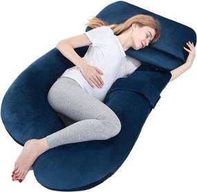img 4 attached to 🤰 LUXETILE 60in Pregnancy Pillow U Shaped, Maternity Body Pillow - Velvet Cover, Full Support Waist/Leg/Belly/Neck (Navy Blue)