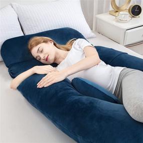 img 1 attached to 🤰 LUXETILE 60in Pregnancy Pillow U Shaped, Maternity Body Pillow - Velvet Cover, Full Support Waist/Leg/Belly/Neck (Navy Blue)