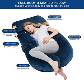 img 3 attached to 🤰 LUXETILE 60in Pregnancy Pillow U Shaped, Maternity Body Pillow - Velvet Cover, Full Support Waist/Leg/Belly/Neck (Navy Blue)