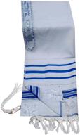 🔹 acrylic tallit prayer shawl: blue and silver imitation wool, 24"l x 72"w logo