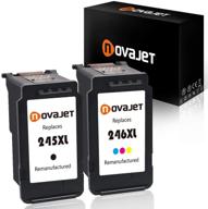 🖨️ novajet remanufactured ink cartridge for canon pixma mx492 mg2520 mg2420 mg2522 - pg-245xl 245 xl cl-246xl 246 xl - show ink level (1 black + 1 tri-color) logo