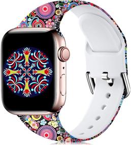 img 4 attached to 🌸 Wepro Compatible with Apple Watch Band 38mm 40mm for Women - Floral Pattern Silicone Replacement Band, Colorful Jellyfish - S/M