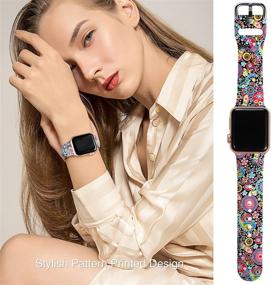 img 2 attached to 🌸 Wepro Compatible with Apple Watch Band 38mm 40mm for Women - Floral Pattern Silicone Replacement Band, Colorful Jellyfish - S/M