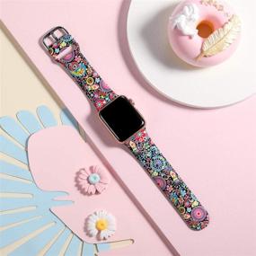 img 3 attached to 🌸 Wepro Compatible with Apple Watch Band 38mm 40mm for Women - Floral Pattern Silicone Replacement Band, Colorful Jellyfish - S/M