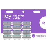 joy women's razor blade refills, 12-pack, purple, enhanced lubrastrip for skin irritation prevention logo