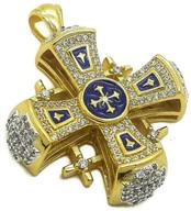 🔵 gold plated 18k blue enamel crystallized five fold cross pendant by nazareth store in jerusalem logo