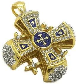 img 3 attached to 🔵 Gold Plated 18k Blue Enamel Crystallized Five Fold Cross Pendant by Nazareth Store in Jerusalem