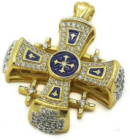 img 2 attached to 🔵 Gold Plated 18k Blue Enamel Crystallized Five Fold Cross Pendant by Nazareth Store in Jerusalem