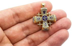 img 1 attached to 🔵 Gold Plated 18k Blue Enamel Crystallized Five Fold Cross Pendant by Nazareth Store in Jerusalem