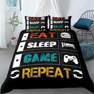 🎮 gaming bed comforter cover set twin, gamer bedding sets for boys kids, eat sleep game repeat design duvet cover set, 3-piece microfiber game bed set (1 duvet cover + 1 pillowcase) logo