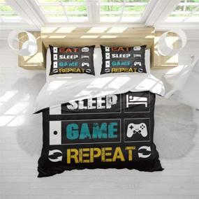 img 3 attached to 🎮 Gaming Bed Comforter Cover Set Twin, Gamer Bedding Sets for Boys Kids, Eat Sleep Game Repeat Design Duvet Cover Set, 3-Piece Microfiber Game Bed Set (1 Duvet Cover + 1 Pillowcase)