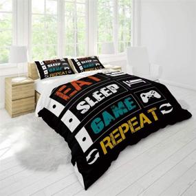 img 2 attached to 🎮 Gaming Bed Comforter Cover Set Twin, Gamer Bedding Sets for Boys Kids, Eat Sleep Game Repeat Design Duvet Cover Set, 3-Piece Microfiber Game Bed Set (1 Duvet Cover + 1 Pillowcase)