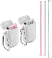 🌈 yoocaa reusable straws - bpa free metal straws | 2 pack portable straws with carrying case and cleaning brush | pink & grey eco-friendly straws logo