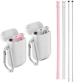 img 4 attached to 🌈 Yoocaa Reusable Straws - BPA Free Metal Straws | 2 Pack Portable Straws with Carrying Case and Cleaning Brush | Pink & Grey Eco-Friendly Straws