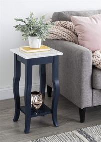 img 3 attached to 🌟 Glam Cultured Marble End Table, White and Navy Blue, 12 x 12 x 24 - Chic Side Table for Serving, Storage, and Display by Kate and Laurel Lillian