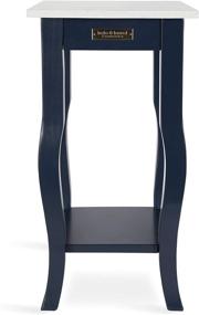 img 1 attached to 🌟 Glam Cultured Marble End Table, White and Navy Blue, 12 x 12 x 24 - Chic Side Table for Serving, Storage, and Display by Kate and Laurel Lillian