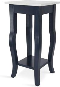 img 4 attached to 🌟 Glam Cultured Marble End Table, White and Navy Blue, 12 x 12 x 24 - Chic Side Table for Serving, Storage, and Display by Kate and Laurel Lillian