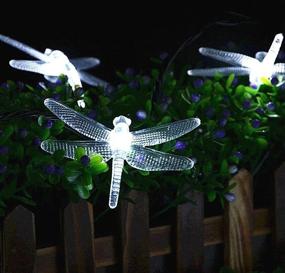 img 1 attached to 🐉 DINOWIN Dragonfly Lights: 20FT/6M Solar String Lights with 8 Modes - Waterproof Outdoor Garden & Christmas Decorations (Cold White)