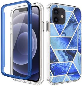 img 4 attached to 📱 COANJIUO Compatible with iPhone 12/12 Pro 6.1" Case, 360°Full Body Protective Shockproof Bumper Phone Cover for Women with Built-in Screen Protector - F-Blue/White