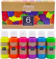 🎨 artecho 2 ounce/59ml acrylic paint set - 6 neon colors, ideal for art painting, decorating, crafts, canvas, wood, fabric, leather & stone supplies logo