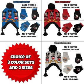 img 1 attached to 🧢 Disney Boys Mickey Mouse Winter Hat and 2 Pairs of Mittens or Gloves Set (Ages 2-7)