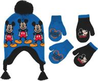 🧢 disney boys mickey mouse winter hat and 2 pairs of mittens or gloves set (ages 2-7) logo