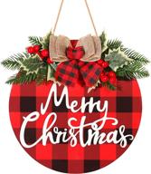 🎄 davsolly merry christmas decoration wreath: buffalo plaid hanging sign with red berries and pine cones - rustic bow decor логотип