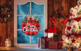 img 2 attached to 🎄 Davsolly Merry Christmas Decoration Wreath: Buffalo Plaid Hanging Sign with Red Berries and Pine Cones - Rustic Bow Decor