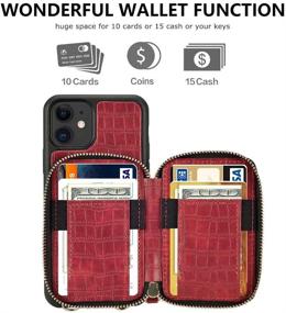 img 2 attached to 👜 ZVE iPhone 11 Wallet Case: Stylish Dark Red Crocodile Skin Leather Cover with Card Holder, Strap, and Crossbody Chain - Perfect Fit for Apple iPhone 11 6.1 inch