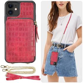 img 4 attached to 👜 Чехол-кошелек ZVE для iPhone 11: Стильный чехол из темно-красной кожи крокодила с отделением для карт, ремешком и плечевым ремнем - идеально подходит для Apple iPhone 11 6,1 дюйма.