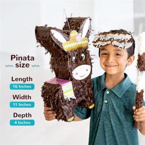 img 3 attached to Пакет для вечеринки "Burro Pinata": комплект для идеальной вечеринки с повязкой на глаза и битой - идеальный для дня рождения, детского карнавала и многого другого! Вмещает до 5 фунтов конфет - заявка на патент (16 x 11 x 4 дюйма)