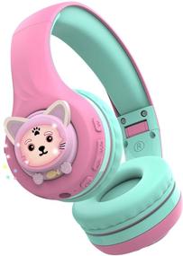 img 1 attached to 🎧 Riwbox Baosilon CB-7S Cat Kids Headphones - Wireless/Wired with Mic, Light Up Bluetooth Over Ear Headphones, Volume Limited Safe 75/85/95dB, TF-Card, Children Headphones for School (Pink & Green)
