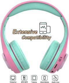 img 2 attached to 🎧 Riwbox Baosilon CB-7S Cat Kids Headphones - Wireless/Wired with Mic, Light Up Bluetooth Over Ear Headphones, Volume Limited Safe 75/85/95dB, TF-Card, Children Headphones for School (Pink & Green)