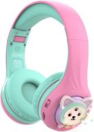 🎧 riwbox baosilon cb-7s cat kids headphones - wireless/wired with mic, light up bluetooth over ear headphones, volume limited safe 75/85/95db, tf-card, children headphones for school (pink & green) logo