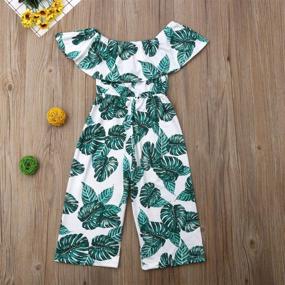 img 3 attached to 🌿 Boho Summer Outfit: Leaf Wide Leg Pants Jumpsuit for Toddler Little Girls, Off Shoulder Romper Overall