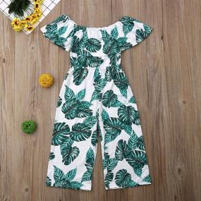 img 2 attached to 🌿 Boho Summer Outfit: Leaf Wide Leg Pants Jumpsuit for Toddler Little Girls, Off Shoulder Romper Overall