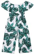 🌿 boho summer outfit: leaf wide leg pants jumpsuit for toddler little girls, off shoulder romper overall logo