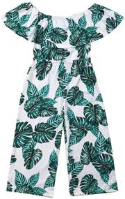 img 4 attached to 🌿 Boho Summer Outfit: Leaf Wide Leg Pants Jumpsuit for Toddler Little Girls, Off Shoulder Romper Overall