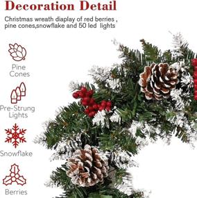 img 1 attached to 🎄 18-inch Pre-Lit Christmas Wreath with Battery Operated Timer, 50 LED Lights, Pine Cone, and Red Berries – Indoor and Outdoor Xmas Decoration for Front Doors & Fireplaces